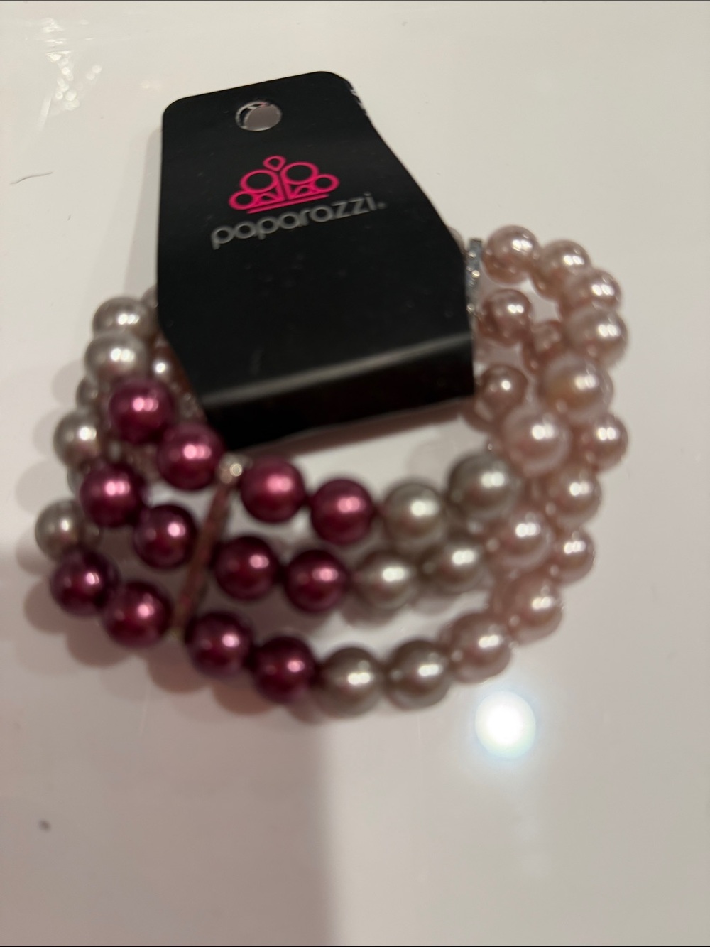 paparazzi Pink, Silver and Light Pink Pearl Stretch Bracelet Set